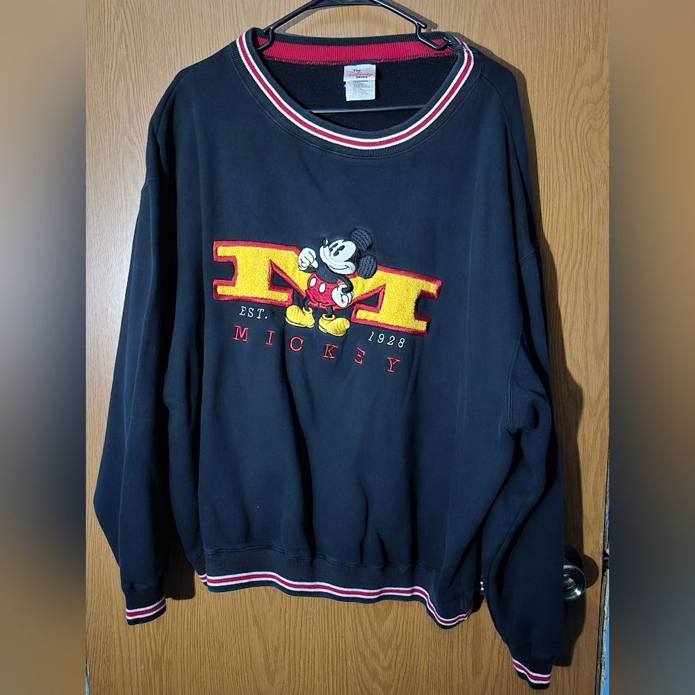 VTG Disney Mickey Mouse Sweatshirt 3D Logo Adult XL Black